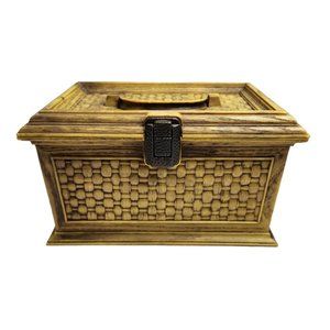 Lerner Plastic Basket Weave Plastic Hinged Sewing Storage Box Greenish Yellow